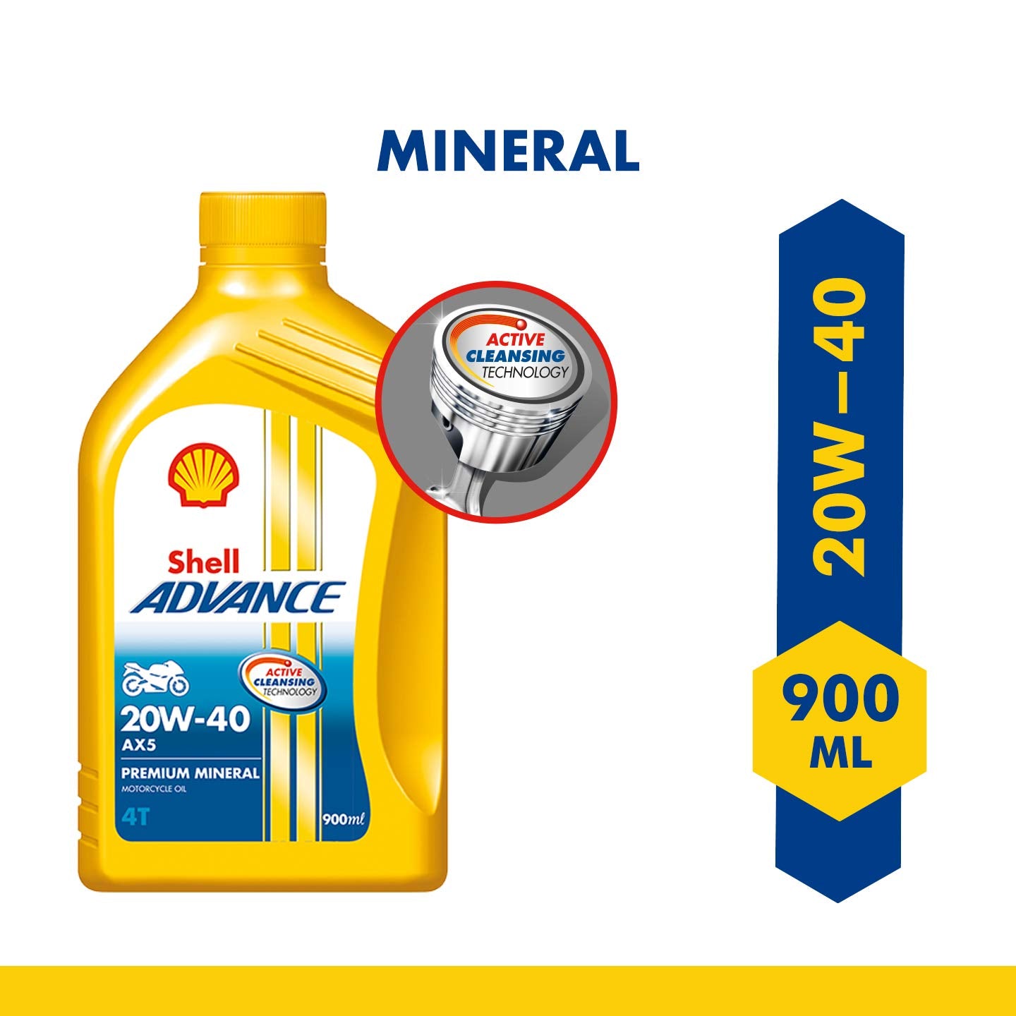 Shell Advance AX5 4T 20W-40 API SN Premium Mineral Motorbike Engine Oil (900ml)