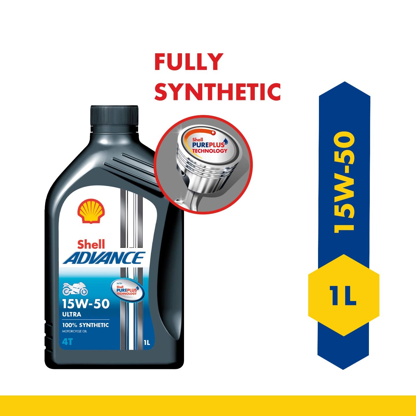 Shell Advance Ultra 4T 15W-50 API SN Fully Synthetic Motorbike Engine Oil (1L)