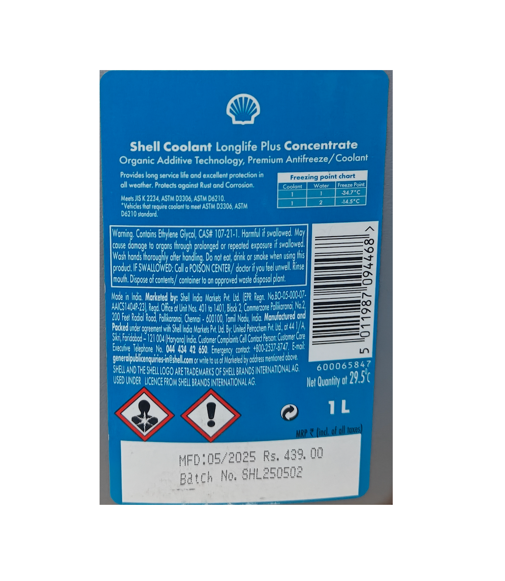 Shell Coolant Longlife Plus Concentrate (1L)