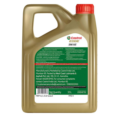 Castrol EDGE 0W-40 Advanced Full Synthetic Engine Oil (3.5L)