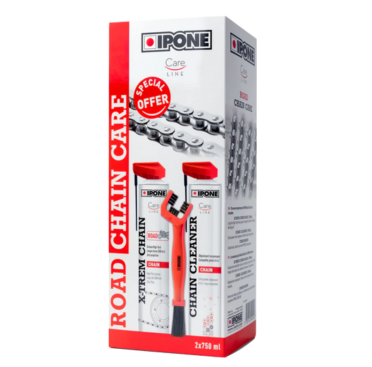 IPONE Road Chain Care Kit (1 Road Chain Grease 750ml + 1 Chain Cleaner 750ml + 1 Chain Brush)
