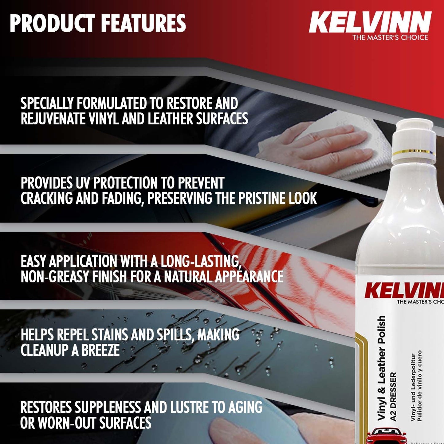 KELVINN A2 Vinyl Dashboard & Leather Dresser (250ml)