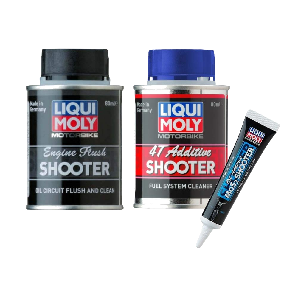 Liqui Moly Combo of 4T Shooter (80ml), Flush Shooter (80ml) and MoS2 Additive Shooter (20ml) for Motorbikes