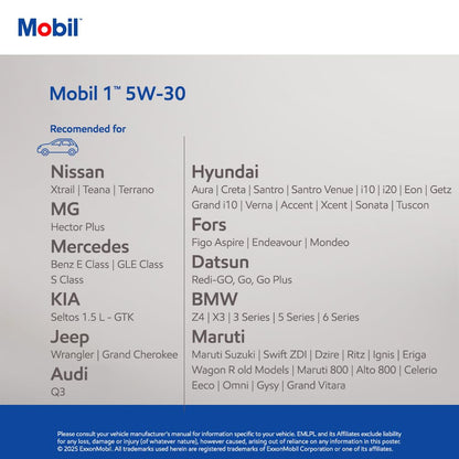 Mobil 1 5W30 Fully Synthetic Engine Oil (4L)