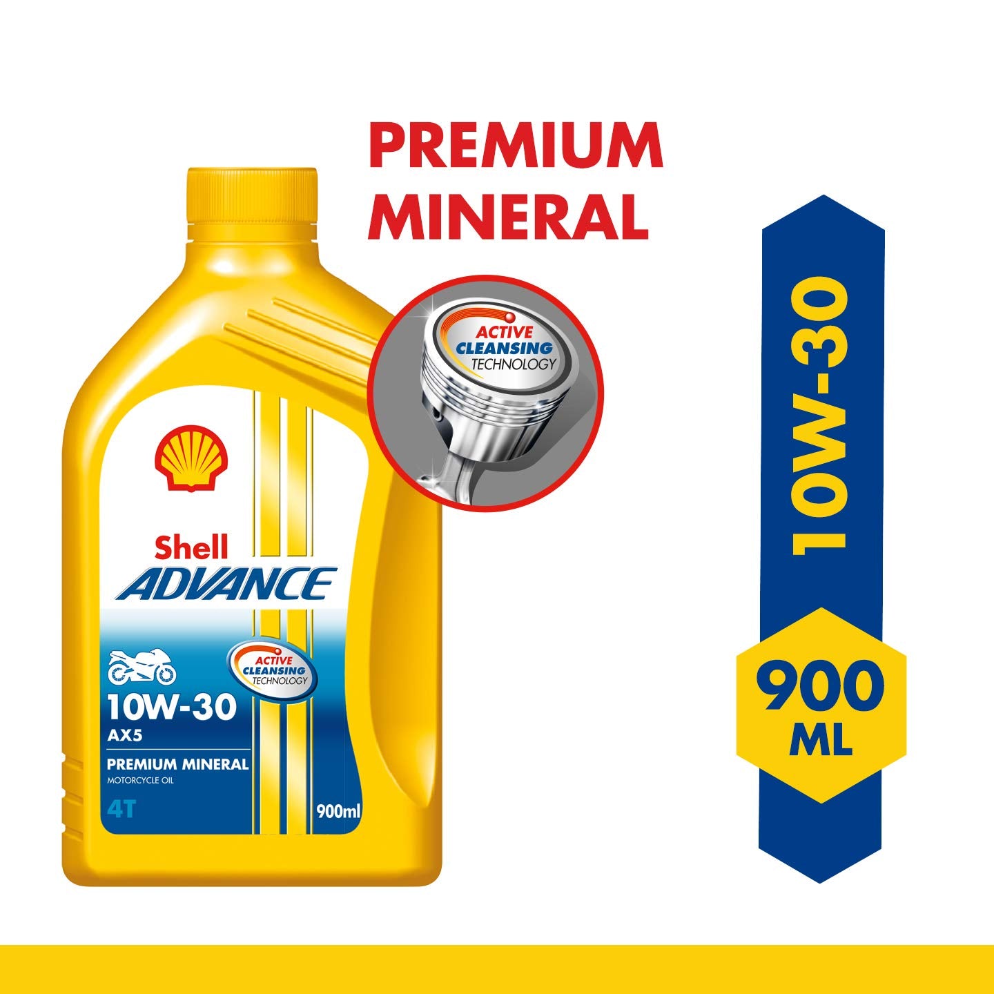 Shell Advance AX5 4T 10W-30 API SN Premium Mineral Motorbike Engine Oil (900ml)