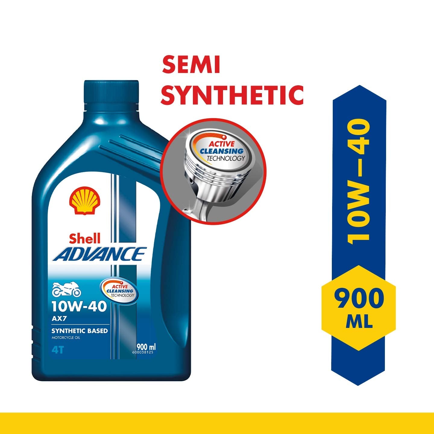 Shell Advance AX7 4T 10W-40 API SN Synthetic Technology Motorbike Engine Oil (900ml)