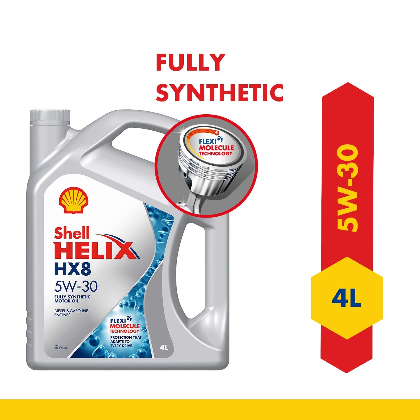 Shell Helix HX8 5W-30 API SN Plus Fully Synthetic Engine Oil for Petrol, Diesel & CNG Cars (4L)